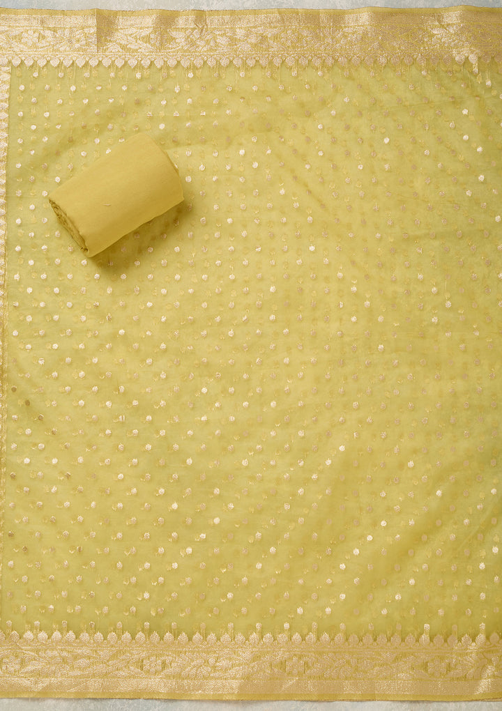 Yellow Pearlwork Tissue Unstitched Salwar Suit
