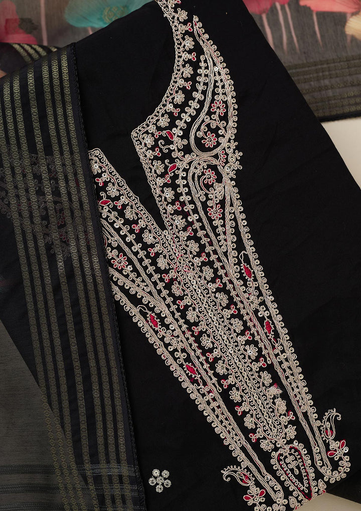 Black Zariwork (Gold) Dola Silk Unstitched Salwar Suit