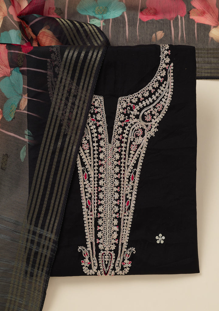 Black Zariwork (Gold) Dola Silk Unstitched Salwar Suit