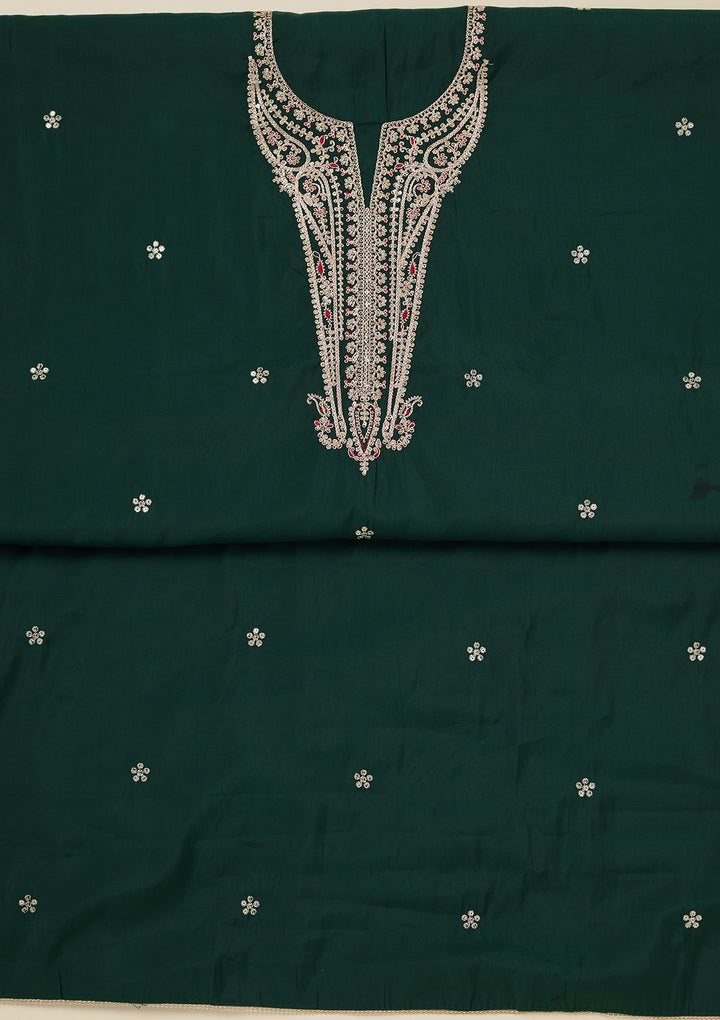 Bottle Green Zariwork (Gold) Dola Silk Unstitched Salwar Suit