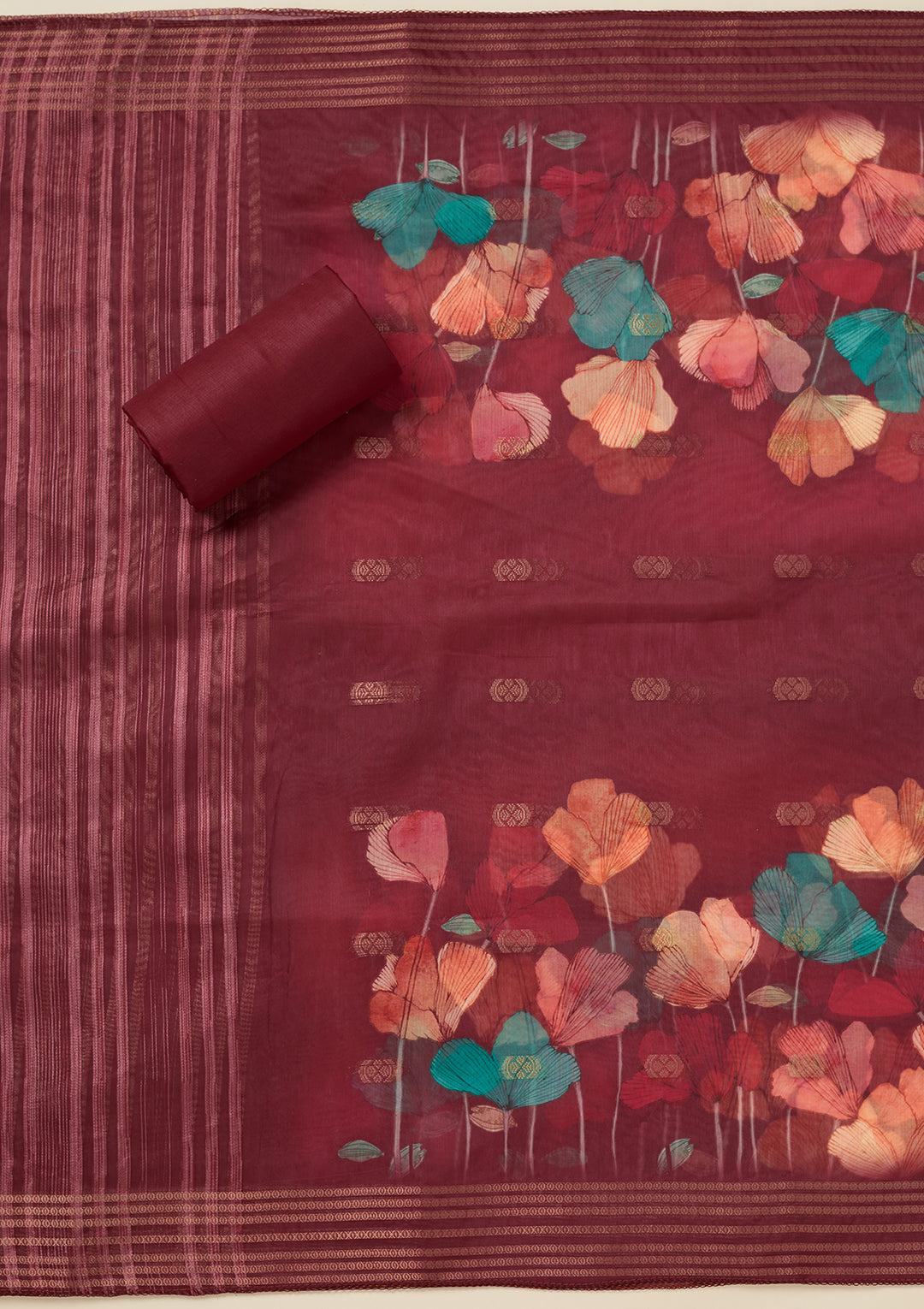 Maroon Zariwork (Gold) Dola Silk Unstitched Salwar Suit