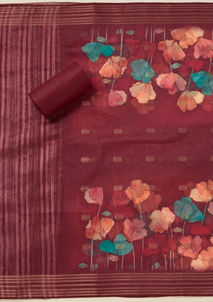 Maroon Zariwork (Gold) Dola Silk Unstitched Salwar Suit