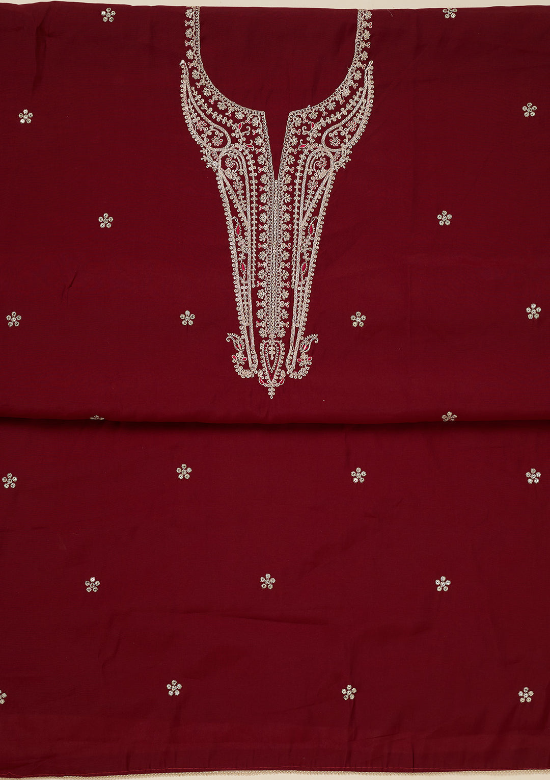 Maroon Zariwork (Gold) Dola Silk Unstitched Salwar Suit
