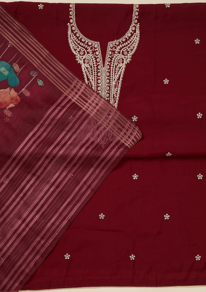Maroon Zariwork (Gold) Dola Silk Unstitched Salwar Suit