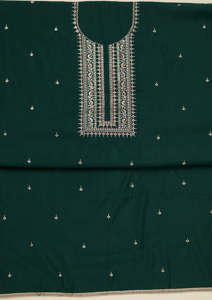 Bottle Green Zariwork (Gold) Dola Silk Unstitched Salwar Suit