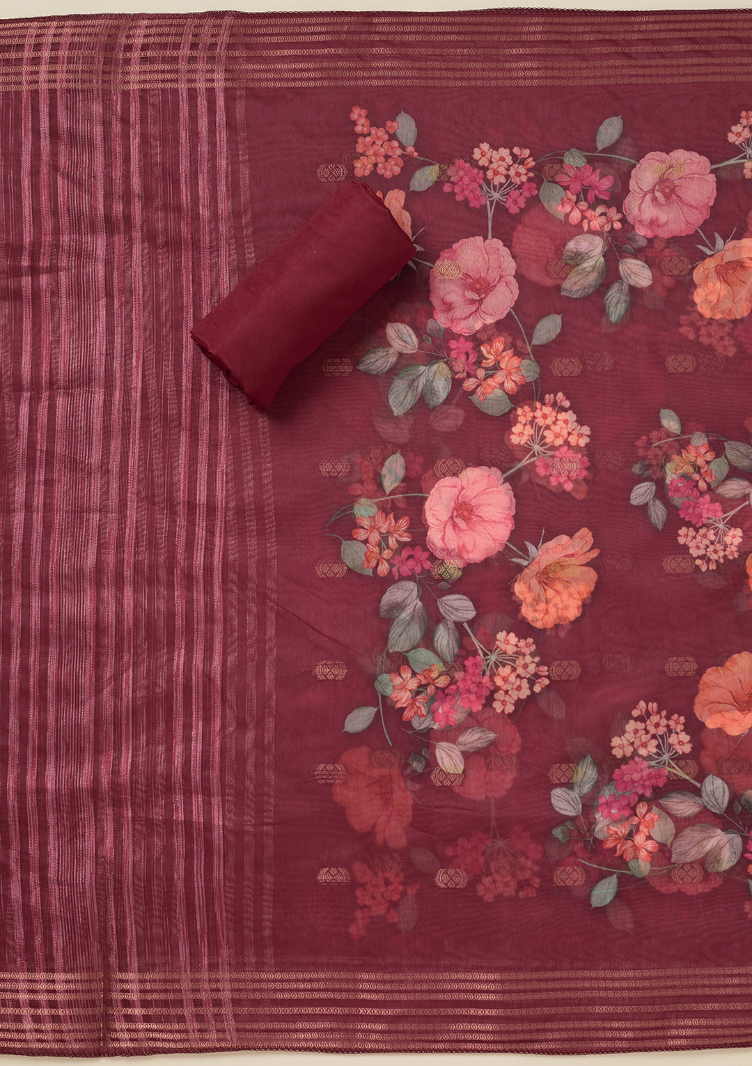 Maroon Zariwork (Gold) Dola Silk Unstitched Salwar Suit