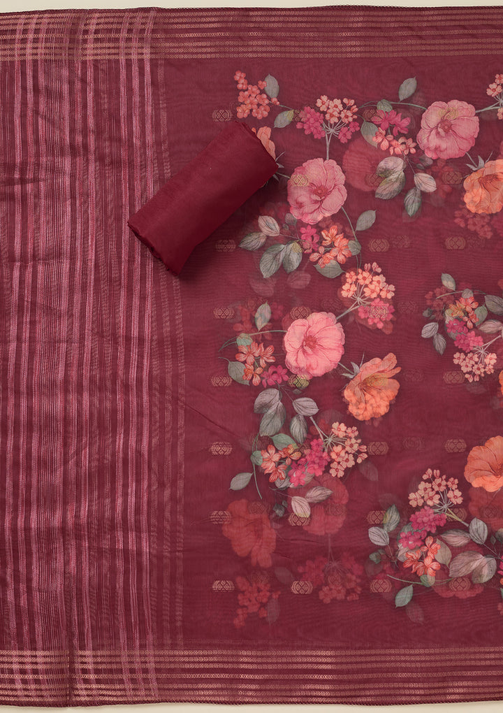 Maroon Zariwork (Gold) Dola Silk Unstitched Salwar Suit