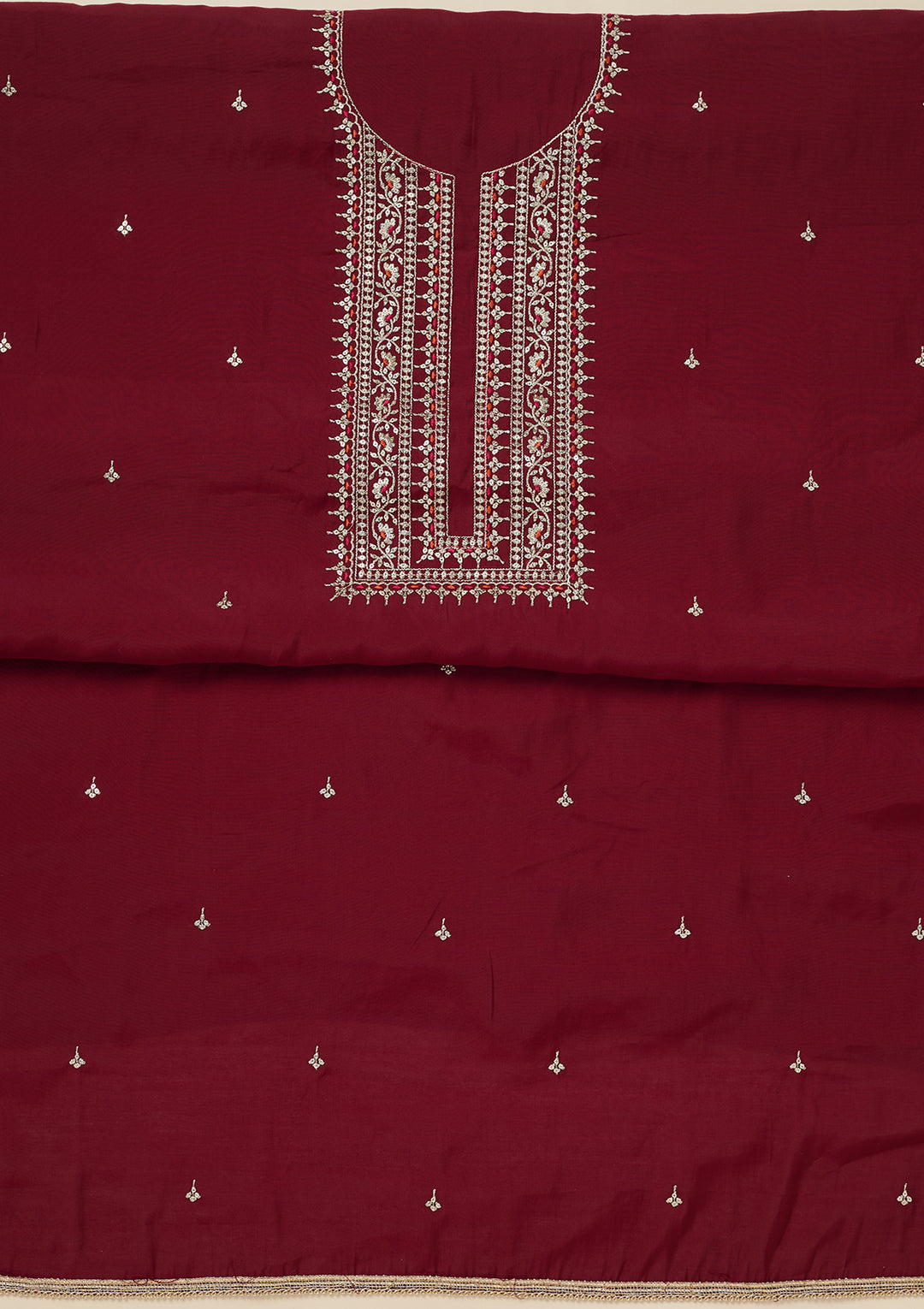 Maroon Zariwork (Gold) Dola Silk Unstitched Salwar Suit