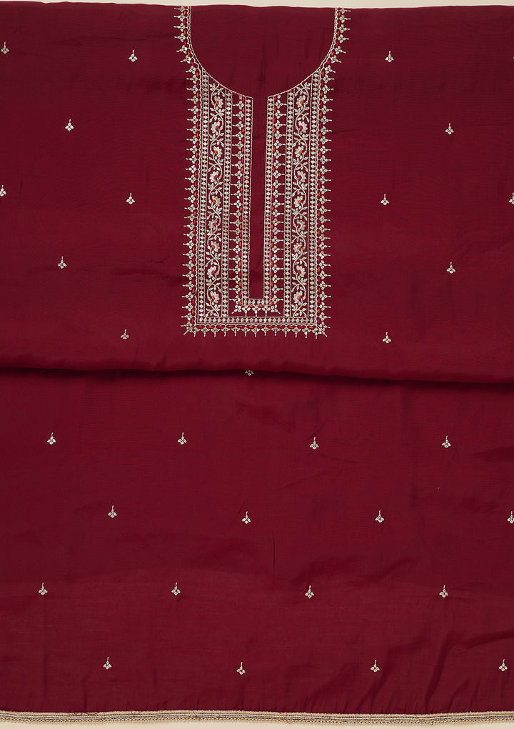 Maroon Zariwork (Gold) Dola Silk Unstitched Salwar Suit