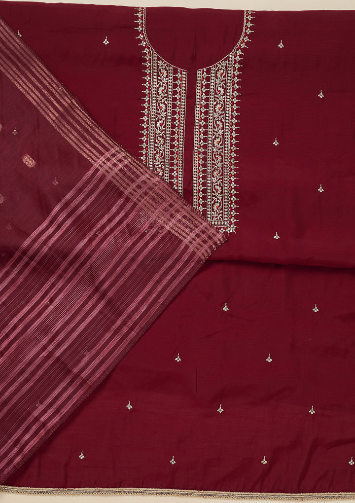 Maroon Zariwork (Gold) Dola Silk Unstitched Salwar Suit