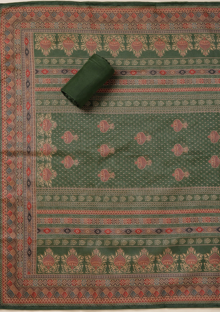 Green Threadwork Chanderi Unstitched Salwar Suit