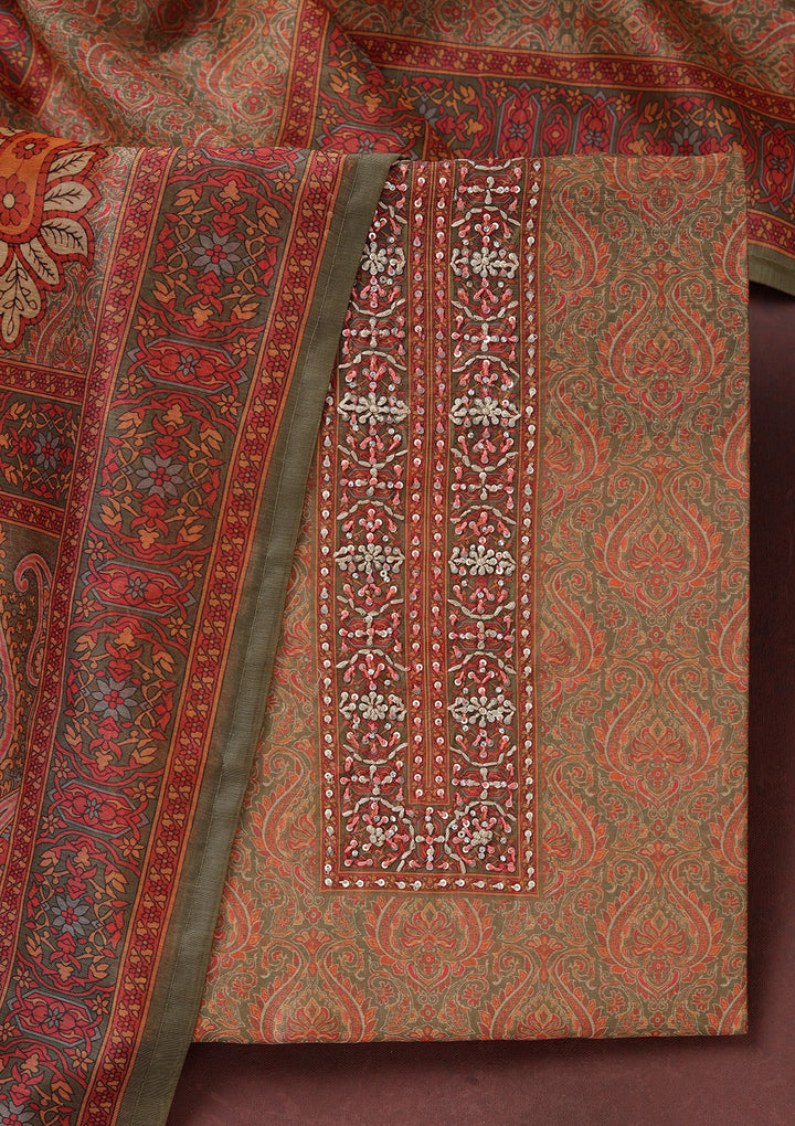 Mehendi Threadwork Chanderi Unstitched Salwar Suit