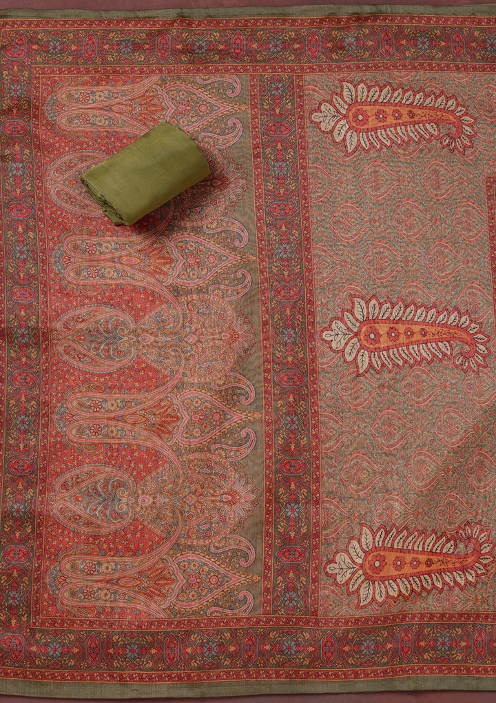 Mehendi Threadwork Chanderi Unstitched Salwar Suit