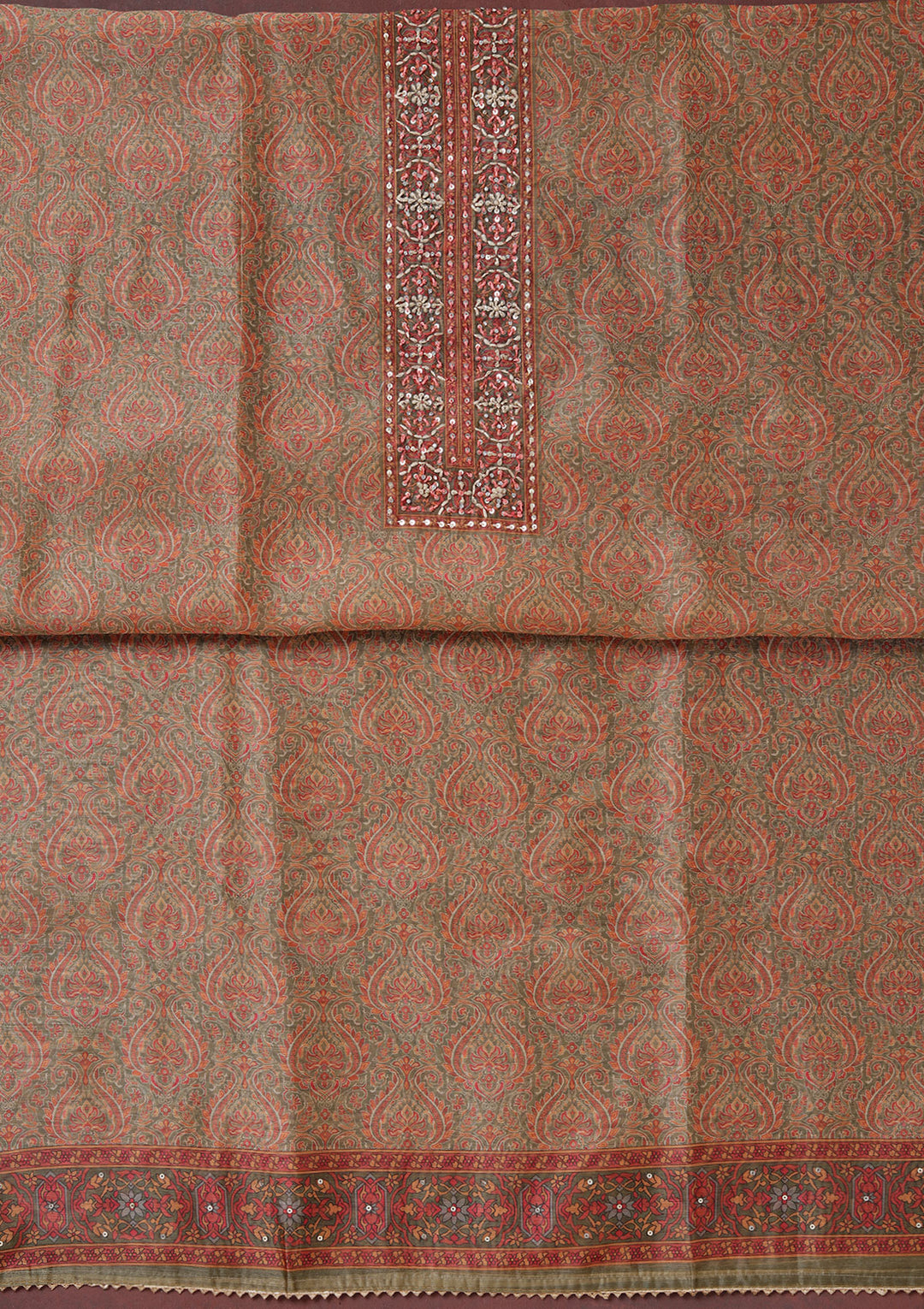 Mehendi Threadwork Chanderi Unstitched Salwar Suit