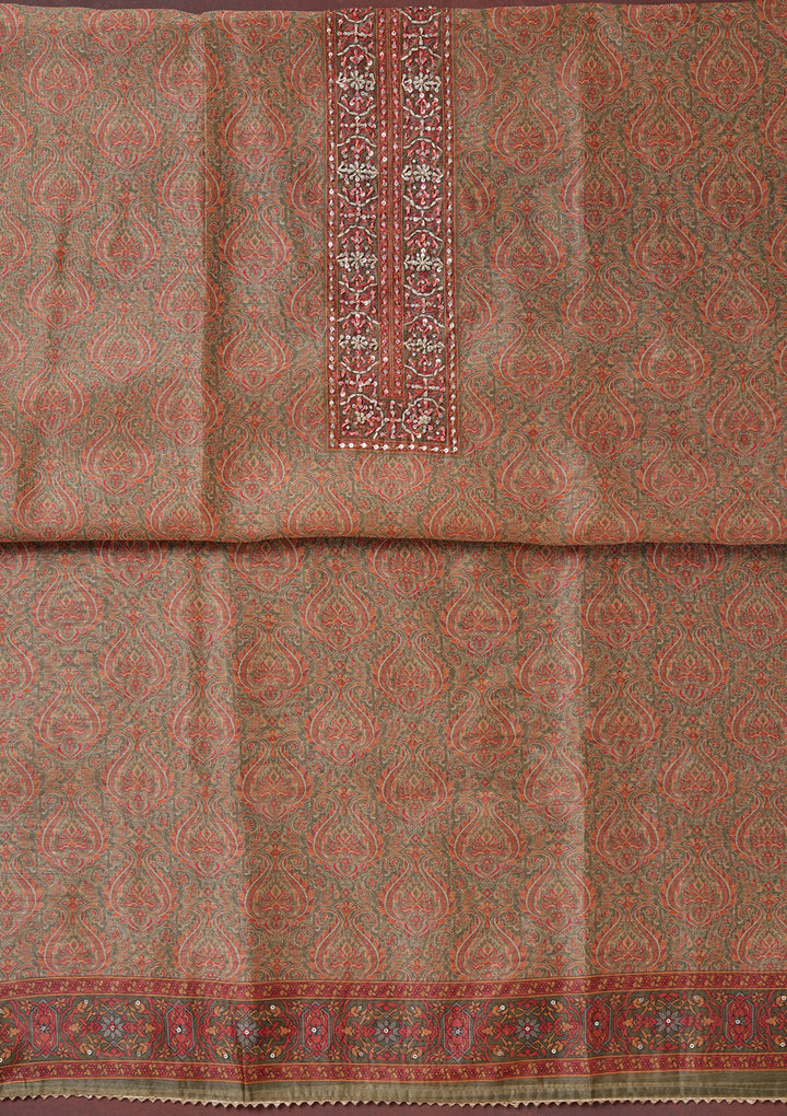 Mehendi Threadwork Chanderi Unstitched Salwar Suit