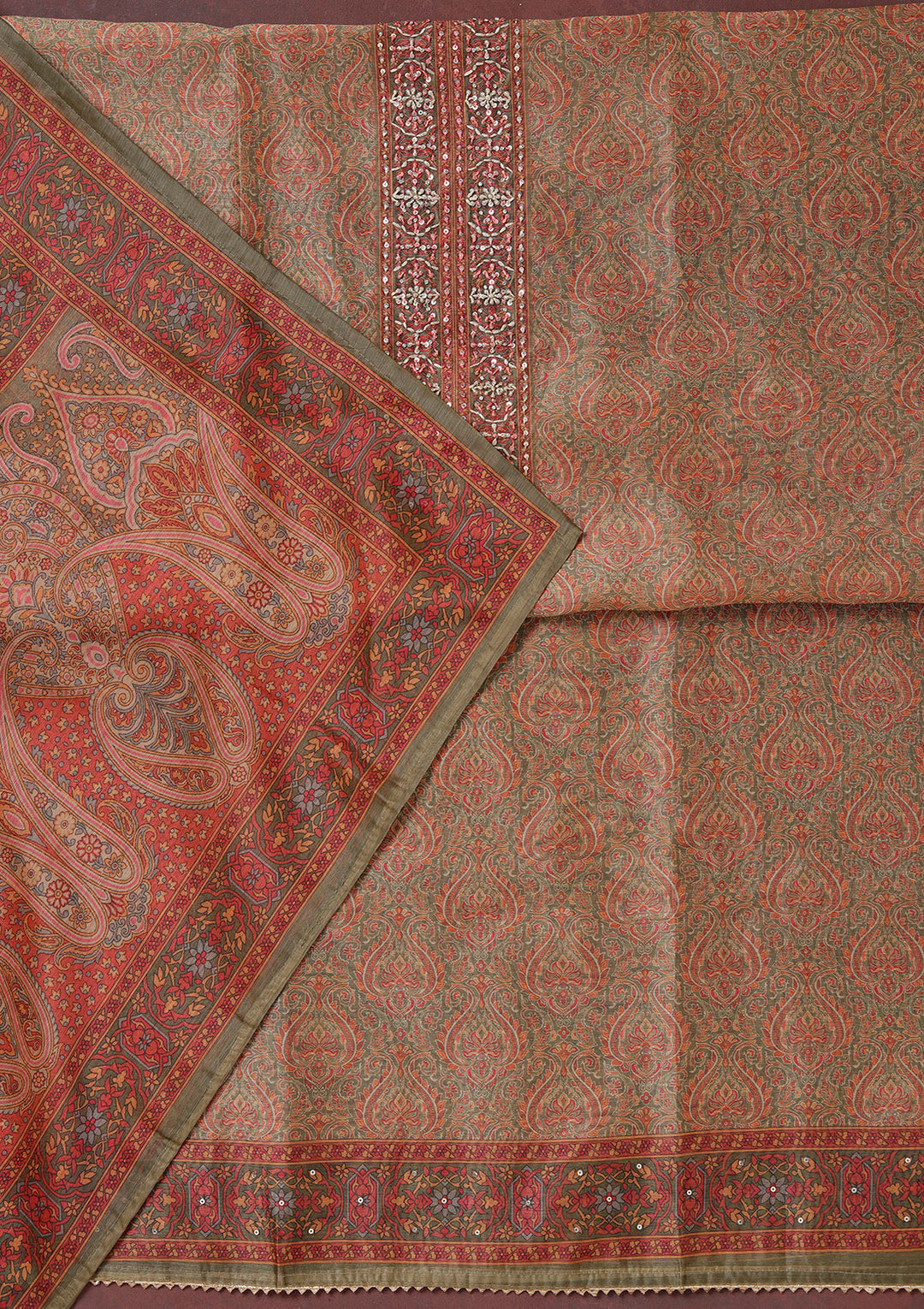 Mehendi Threadwork Chanderi Unstitched Salwar Suit