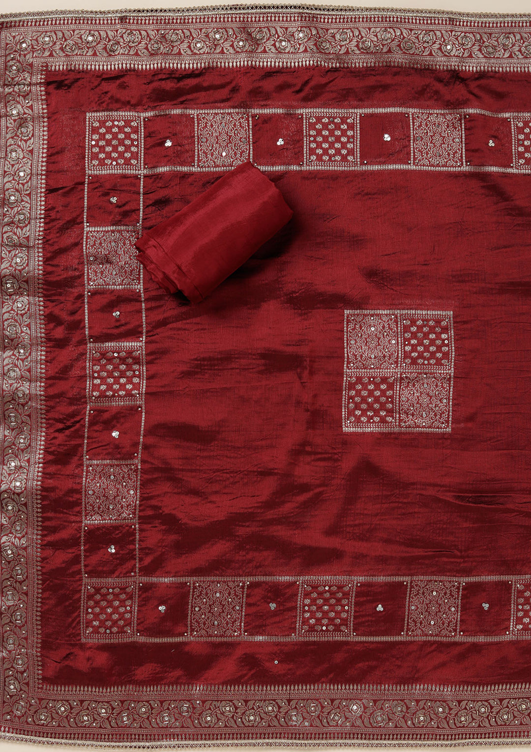 Maroon Zariwork (Gold) Brocade Unstitched Salwar Suit