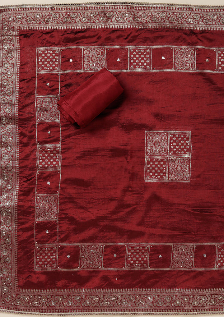 Maroon Zariwork (Gold) Brocade Unstitched Salwar Suit