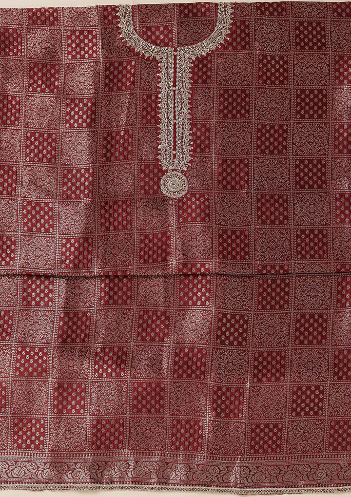 Maroon Zariwork (Gold) Brocade Unstitched Salwar Suit