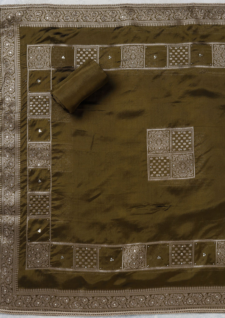 Mehendi Zariwork (Gold) Brocade Unstitched Salwar Suit