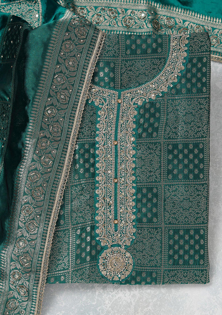 Turquoise Blue Zariwork (Gold) Brocade Unstitched Salwar Suit