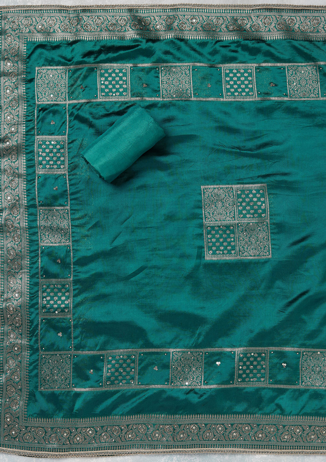 Turquoise Blue Zariwork (Gold) Brocade Unstitched Salwar Suit