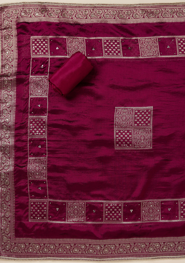 Wine Zariwork (Gold) Brocade Unstitched Salwar Suit