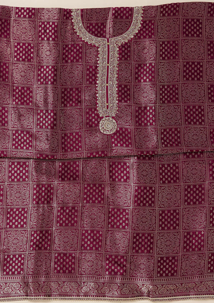 Wine Zariwork (Gold) Brocade Unstitched Salwar Suit
