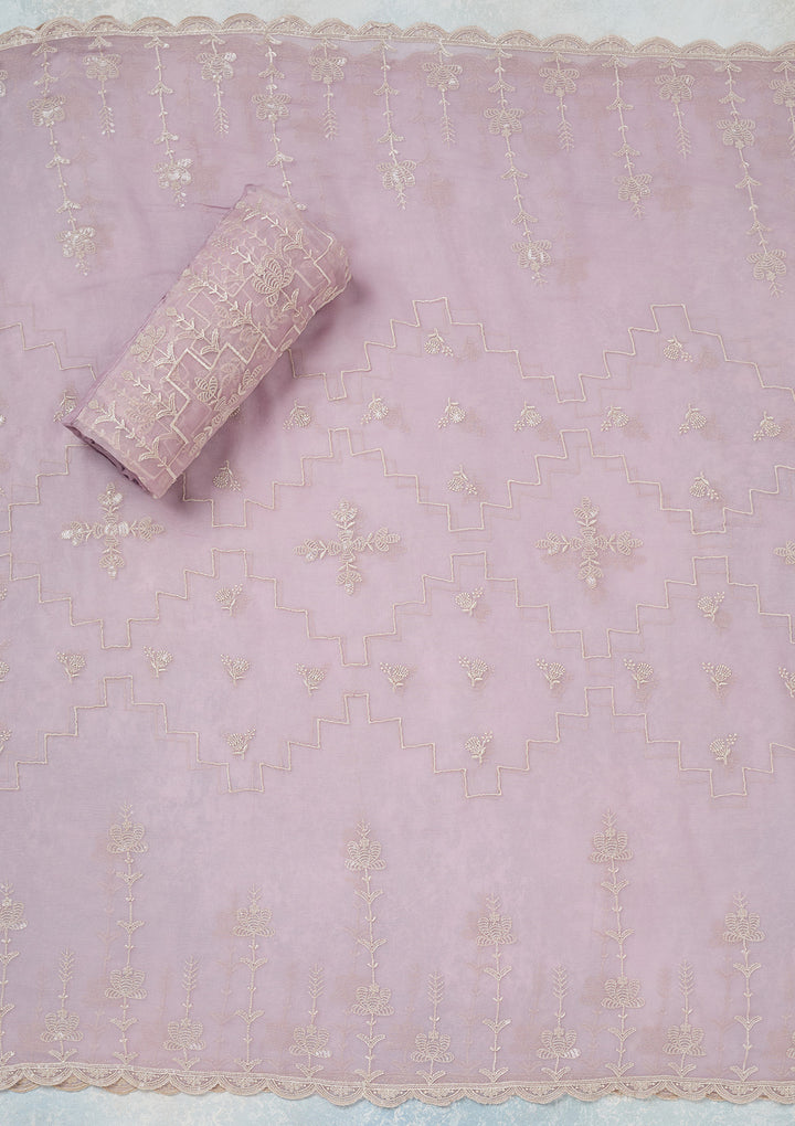 Lavender Threadwork Chinon Unstitched Salwar Suit