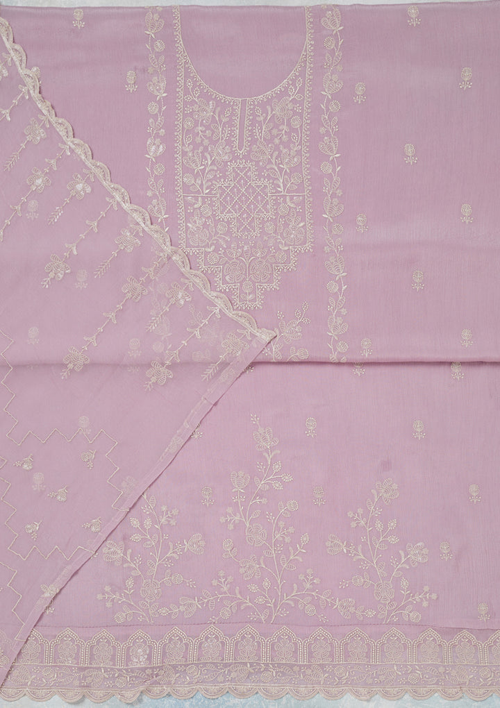 Lavender Threadwork Chinon Unstitched Salwar Suit