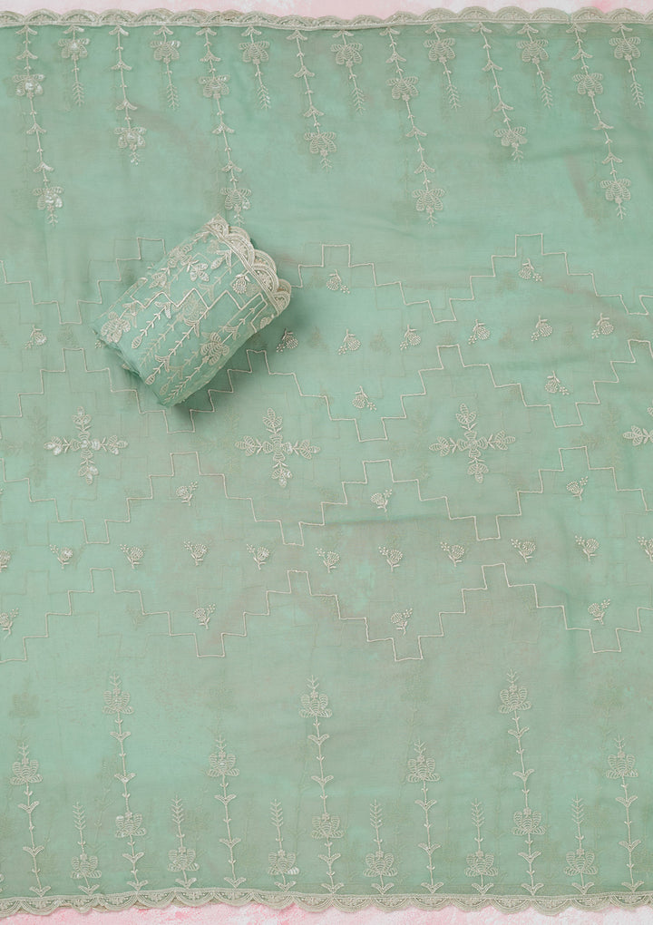 Sea Green Threadwork Chinon Unstitched Salwar Suit