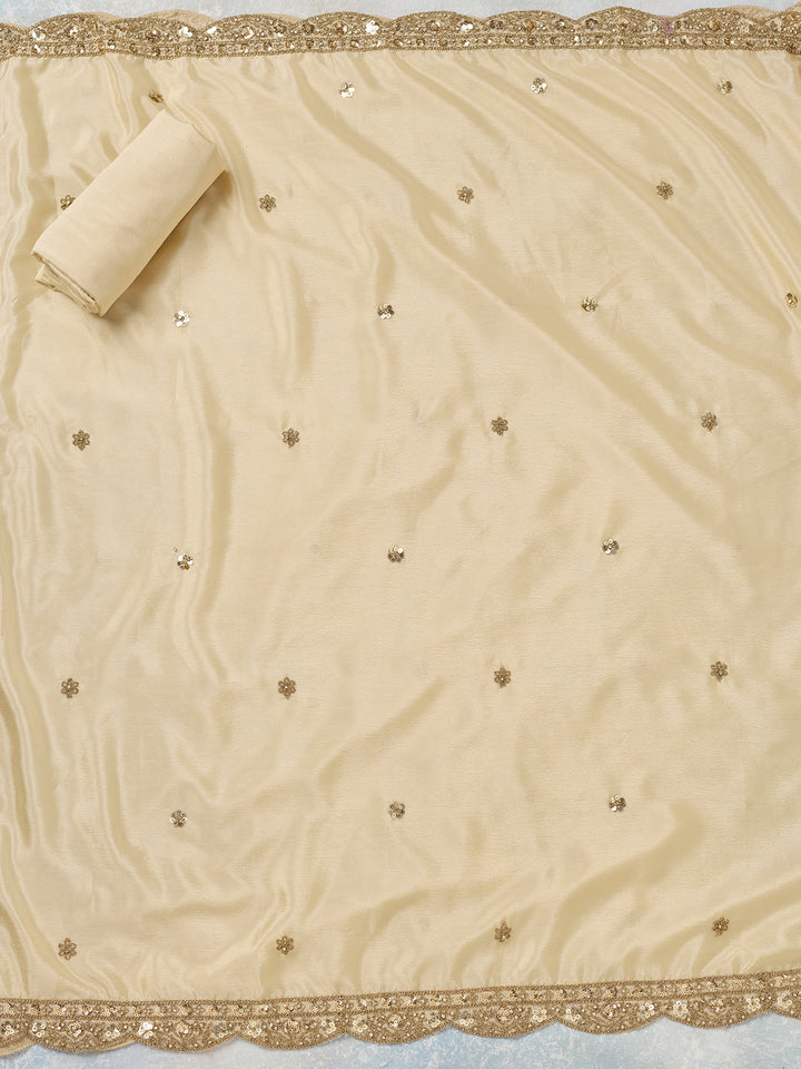 Cream Zariwork (Gold) Chinon Unstitched Salwar Suit