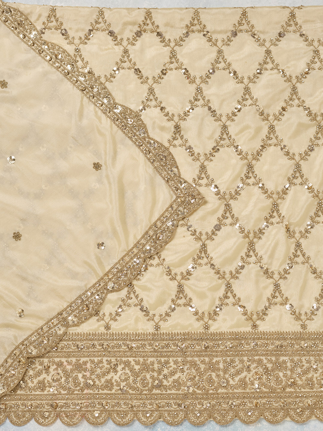 Cream Zariwork (Gold) Chinon Unstitched Salwar Suit