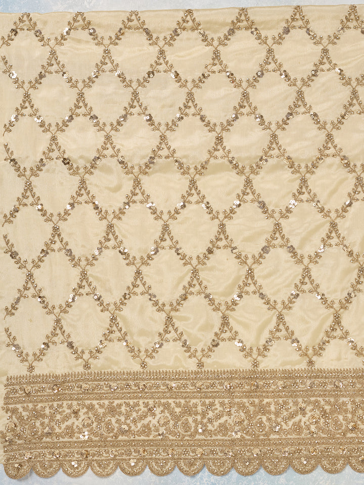 Cream Zariwork (Gold) Chinon Unstitched Salwar Suit