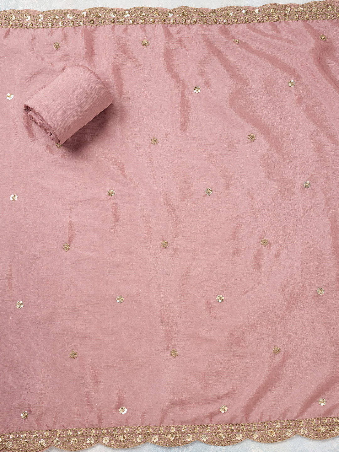 Onion Pink Zariwork (Gold) Chinon Unstitched Salwar Suit