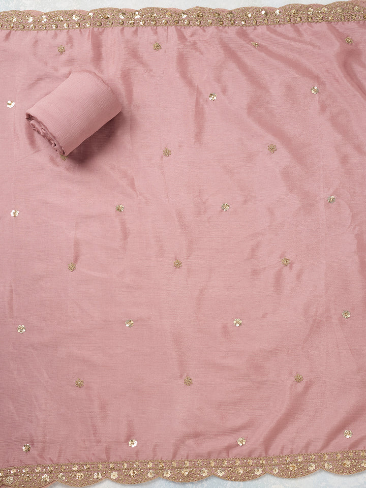 Onion Pink Zariwork (Gold) Chinon Unstitched Salwar Suit