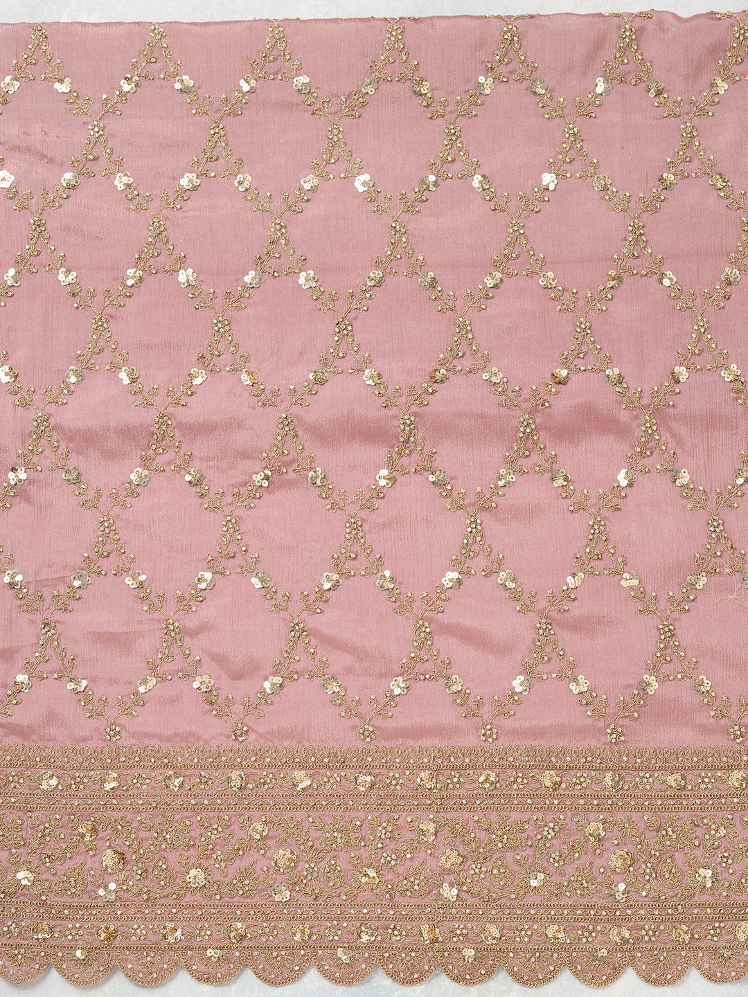 Onion Pink Zariwork (Gold) Chinon Unstitched Salwar Suit