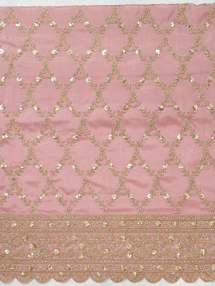 Onion Pink Zariwork (Gold) Chinon Unstitched Salwar Suit