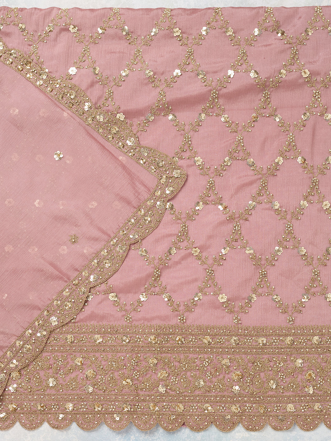 Onion Pink Zariwork (Gold) Chinon Unstitched Salwar Suit