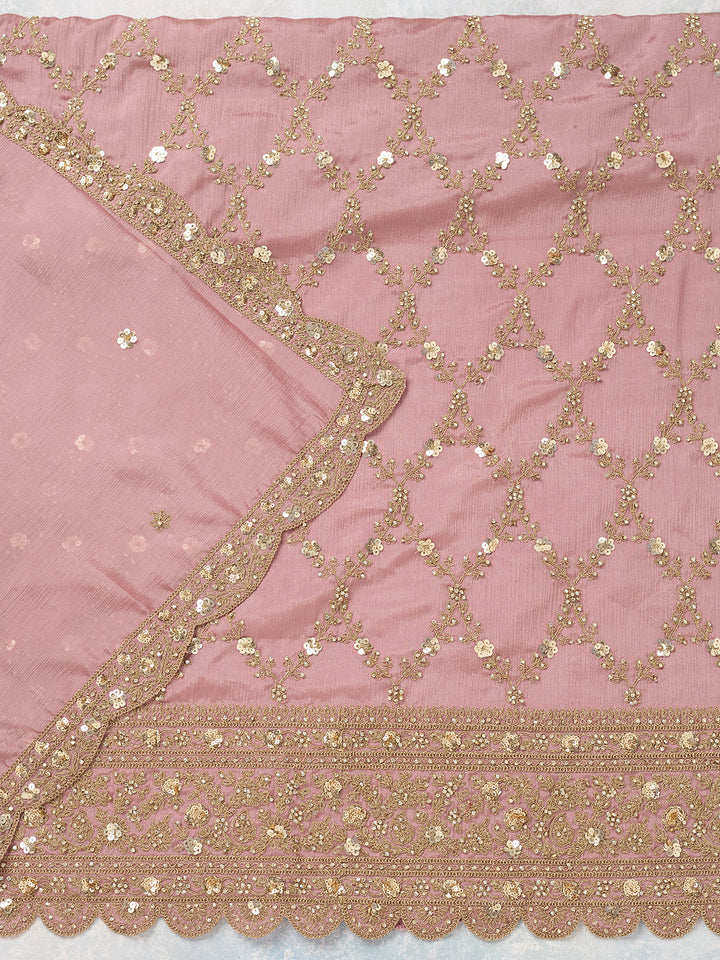 Onion Pink Zariwork (Gold) Chinon Unstitched Salwar Suit