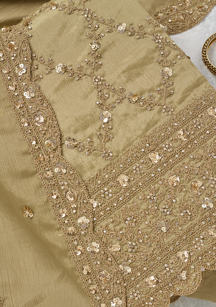 Pista Green Zariwork (Gold) Chinon Unstitched Salwar Suit