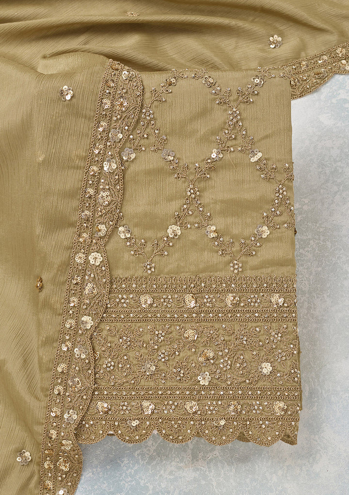 Pista Green Zariwork (Gold) Chinon Unstitched Salwar Suit