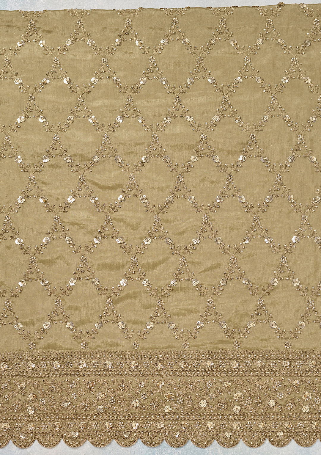 Pista Green Zariwork (Gold) Chinon Unstitched Salwar Suit