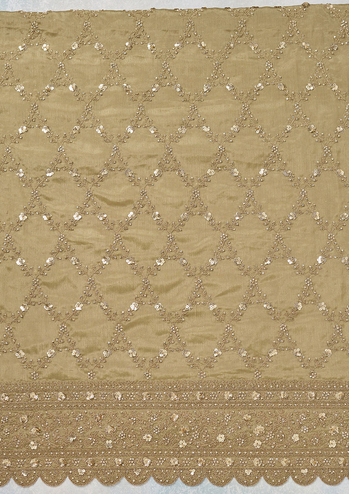 Pista Green Zariwork (Gold) Chinon Unstitched Salwar Suit