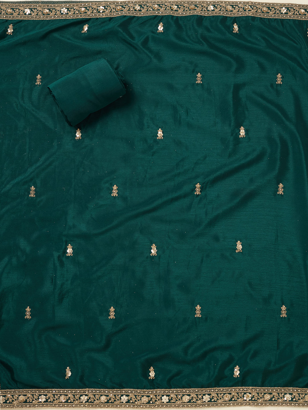 Peacock Green Zariwork (Gold) Chinon Unstitched Salwar Suit