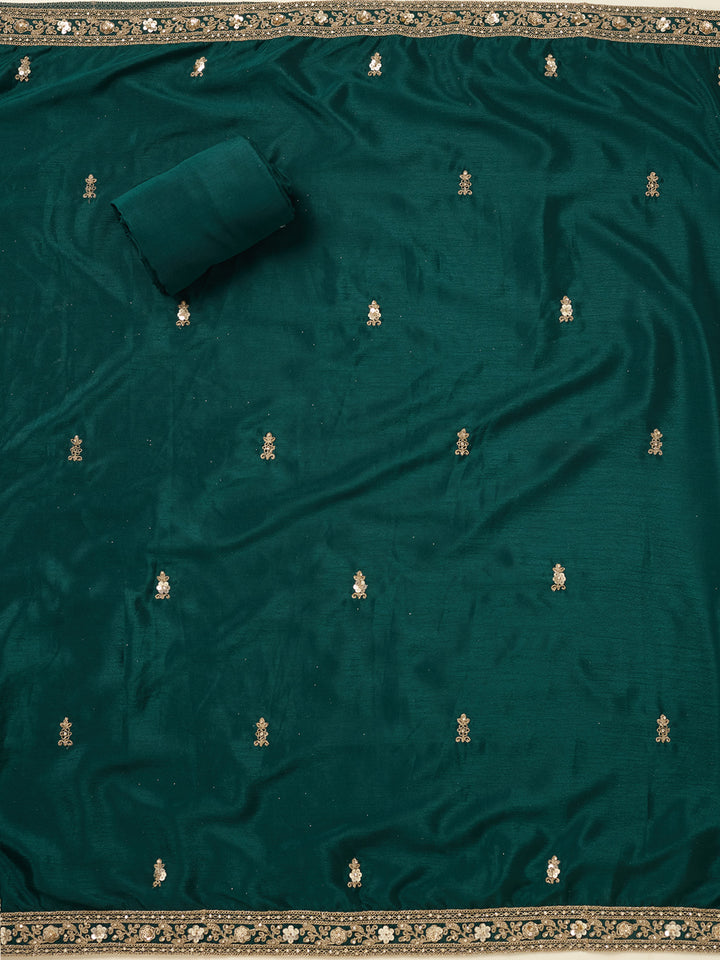 Peacock Green Zariwork (Gold) Chinon Unstitched Salwar Suit