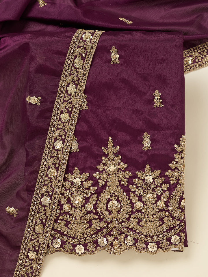 Purple Zariwork (Gold) Chinon Unstitched Salwar Suit