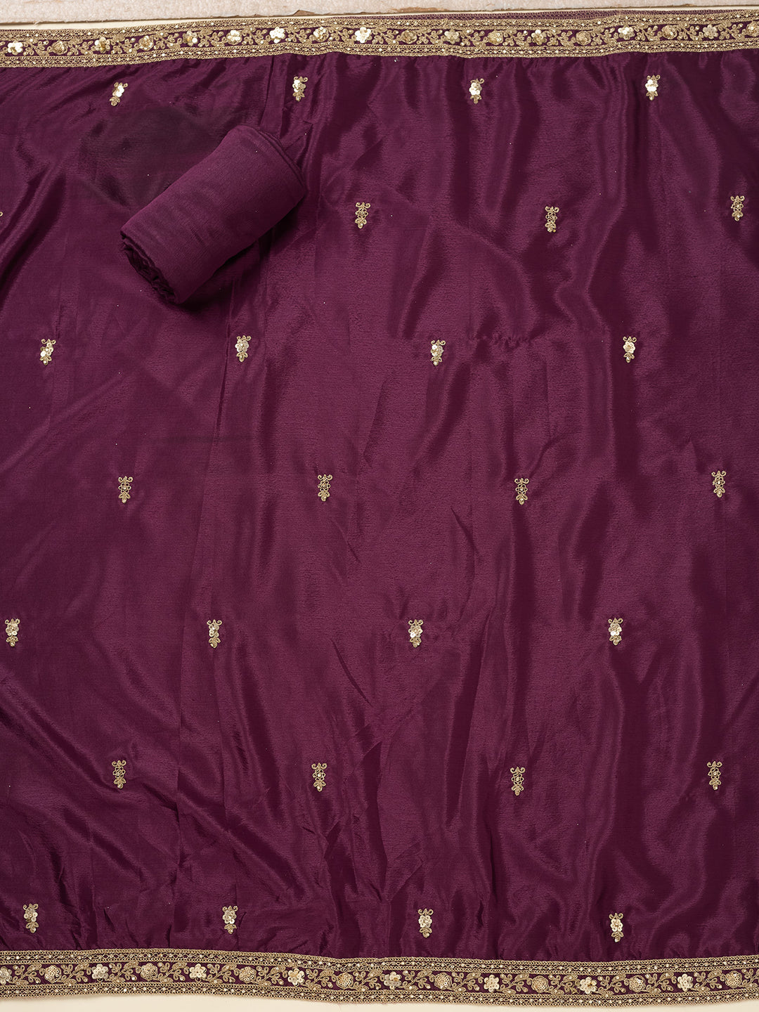 Purple Zariwork (Gold) Chinon Unstitched Salwar Suit