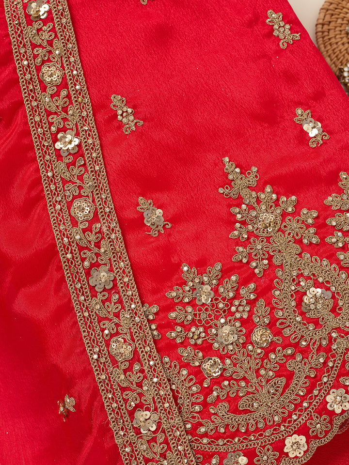 Red Zariwork (Gold) Chinon Unstitched Salwar Suit