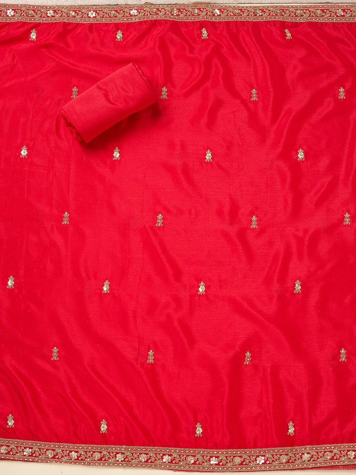 Red Zariwork (Gold) Chinon Unstitched Salwar Suit